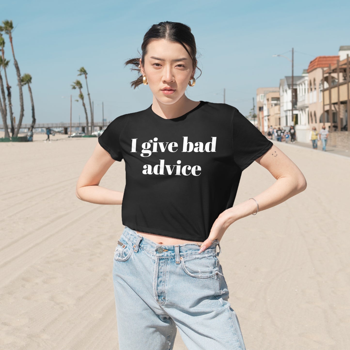 I Give Bad Advice-Women's Flowy Cropped Tee