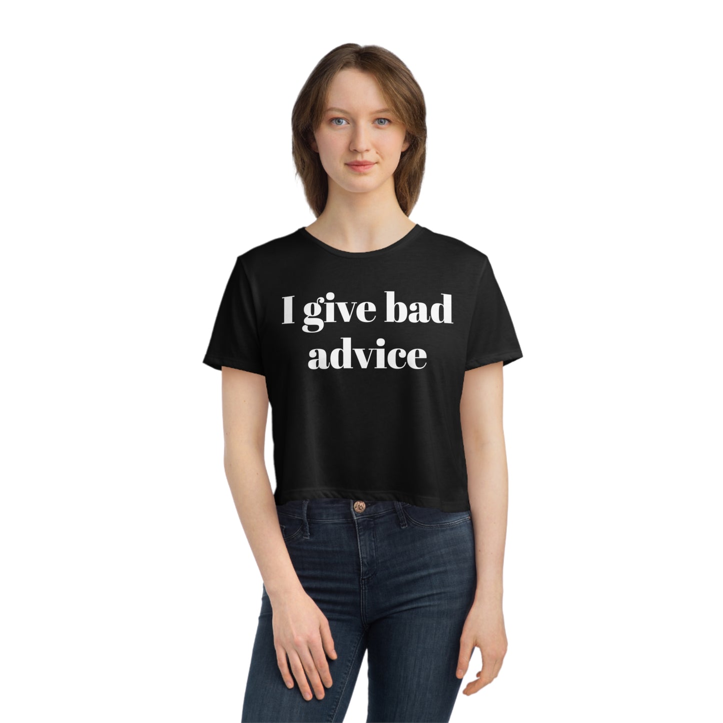 I Give Bad Advice-Women's Flowy Cropped Tee